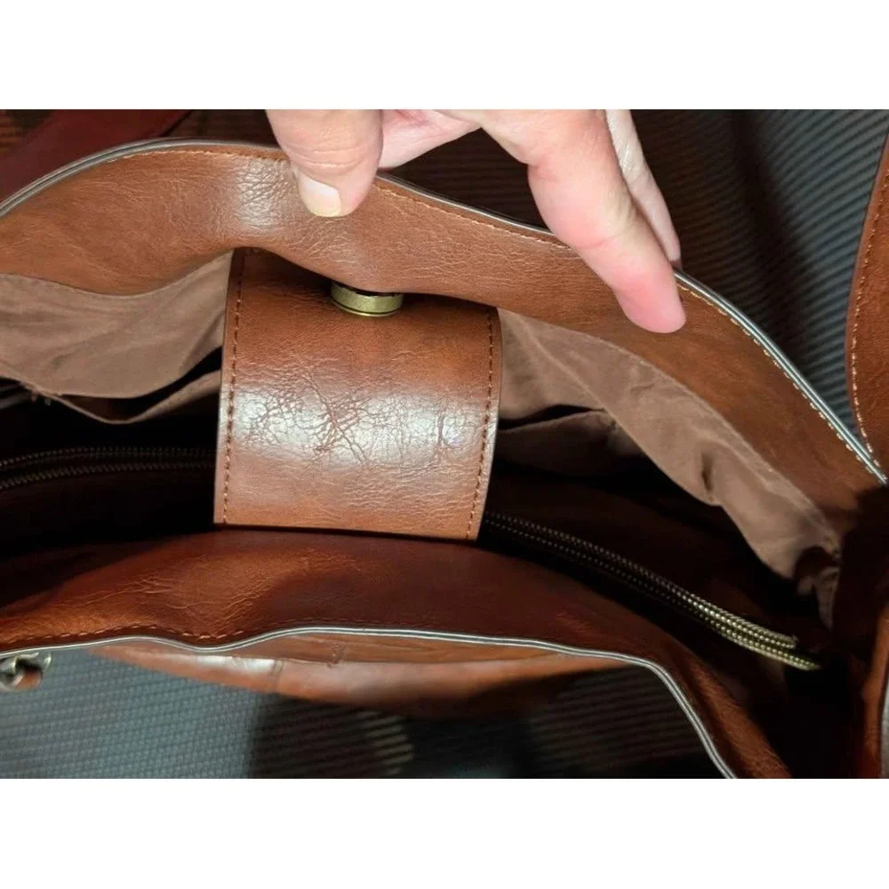 Time‎ and Tru Piper Hobo Bag Brown Faux Leather Shoulder Purse